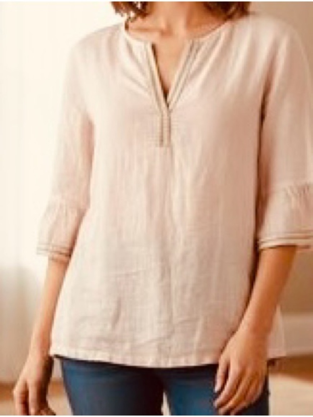 Terzo Millennio Beautiful Linen Tunic – Soft Pink with Gold Trim